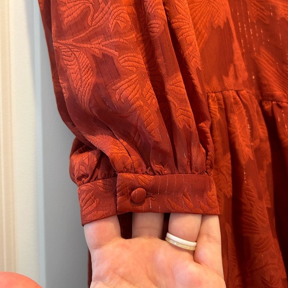 Eliza J Metallic Stripe Floral Jacquard Long Sleeve Chiffon Dress - Picture 6 of 8